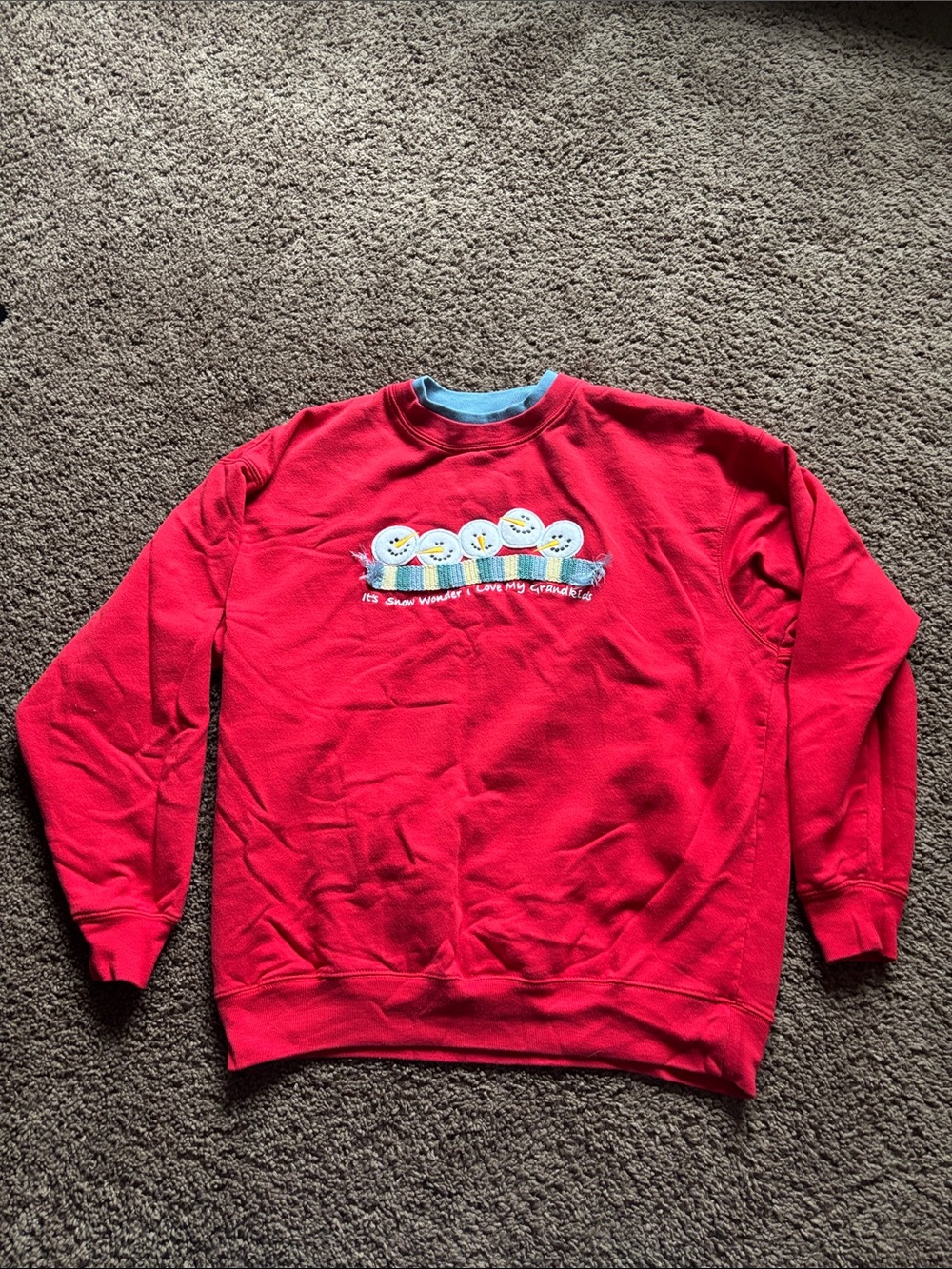 Festive Red Crewneck Sweatshirt with Snowman Motif
